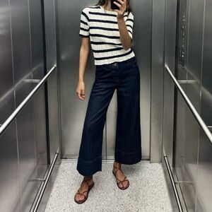 Zara cropped high waisted front seam wide leg jeans women’s size medium 8